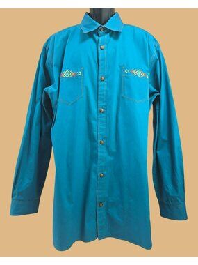 The Territory Ahead Western Style Shirt 2XLT Embroidered Button-Up  Teal